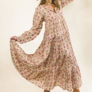 NWT Maelu Hand Blockprint Floral Maxi Dress